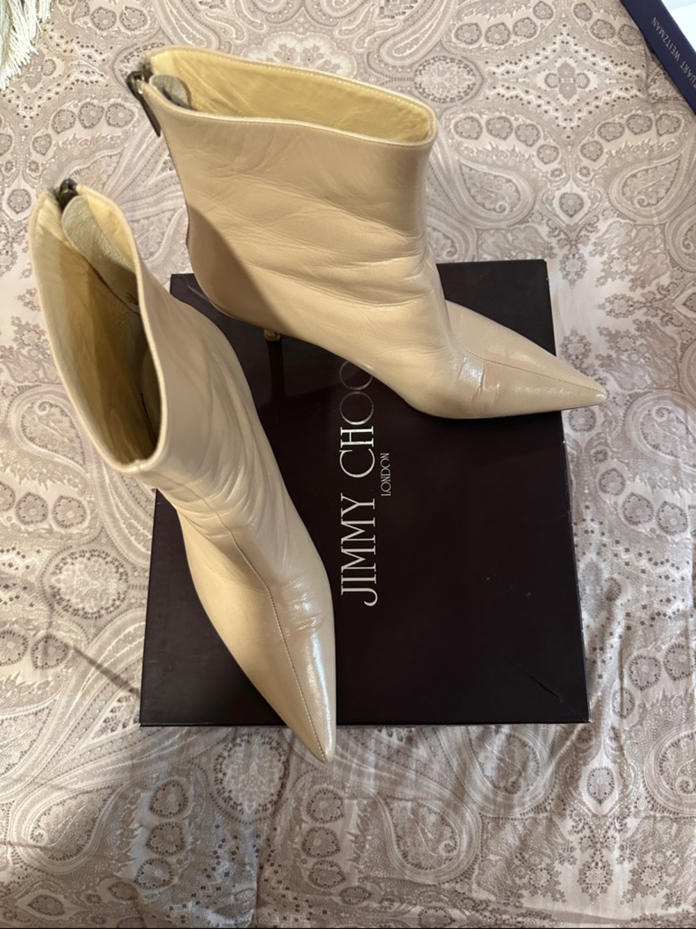Jimmy Choo Cream Pointed-Toe Leather Ankle Booties